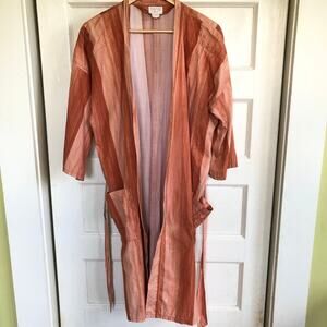 VTG Enro Idle Hour Terracotta Stripe Lounge Robe Kimono Sleeve 42" Mid Century